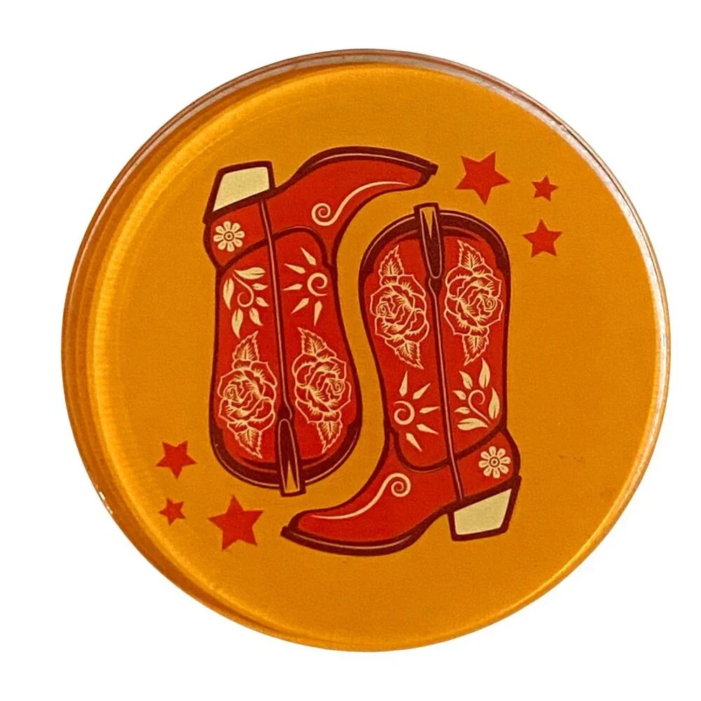 Western Cowboy Boot Coaster Set - Multicolor Round Drink Coasters